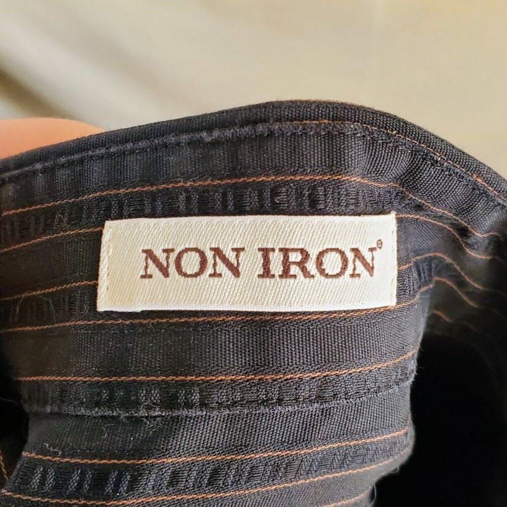 Pronto Uomo Men’s Classic Fit Button Down Shirt Black Copper Pinstripe Large - Picture 6 of 7